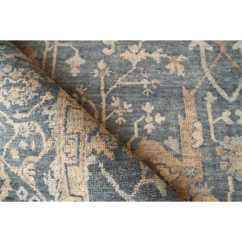 EXQUISITE RUGS Antique Weave Oushak Hand-knotted New Zealand Wool Blue Area Rug.