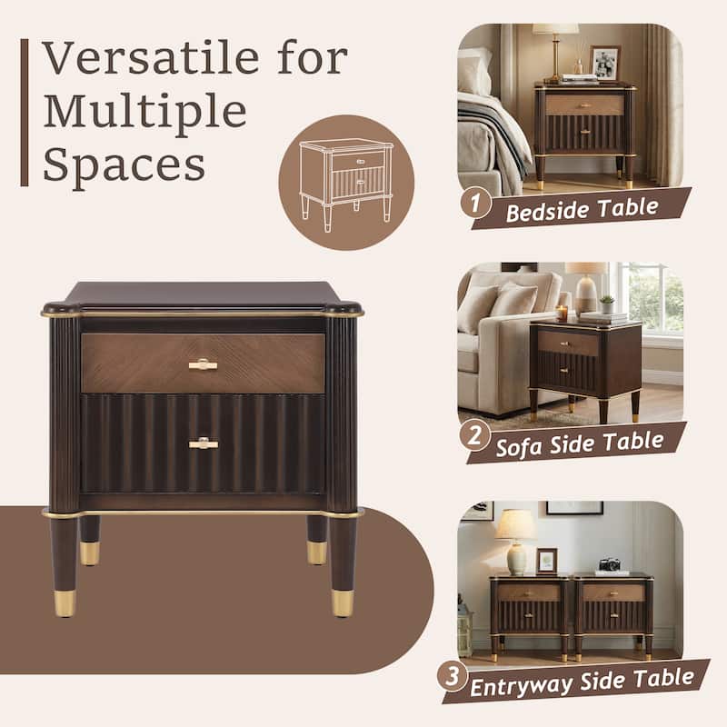 Christopher Knight Home - Lunaro Modern Fluted Nightstand with Wooden Legs and Drawers