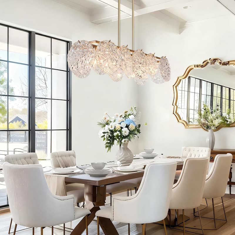 Modern Glam 5-Light Gold Chandelier Rectangle Island Light for Kitchen Dining Room - 33" L x 9" W x 7.5" H