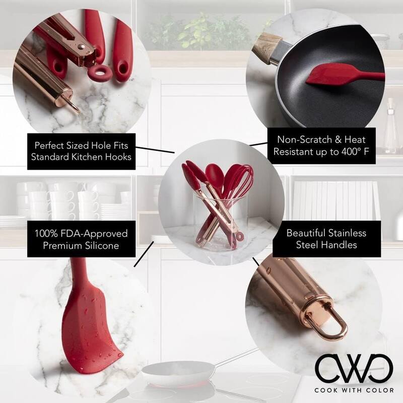 COOK WITH COLOR Silicone Kitchen Utensil Set Nonstick Safe, Easy-Clean Cooking Tools, Aqua