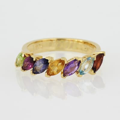 Marquise Shape Multi-Gemstone Ring in Yellow Plated Sterling Silver by Miadora