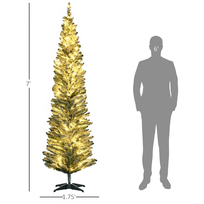 HOMCOM 7' Tall Pre-Lit Slim Noble Fir Artificial Christmas Tree with Realistic Branches, 210 Warm White LED Lights and 499 Tips