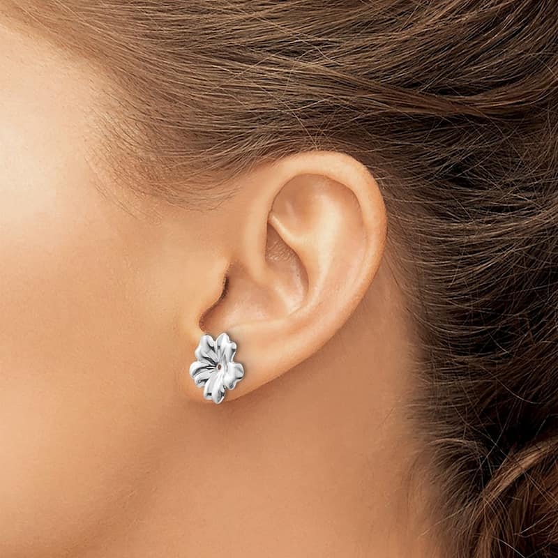 Curata 14k White Gold Flower Polished Plumeria Floral Earring Jacket (11mm)