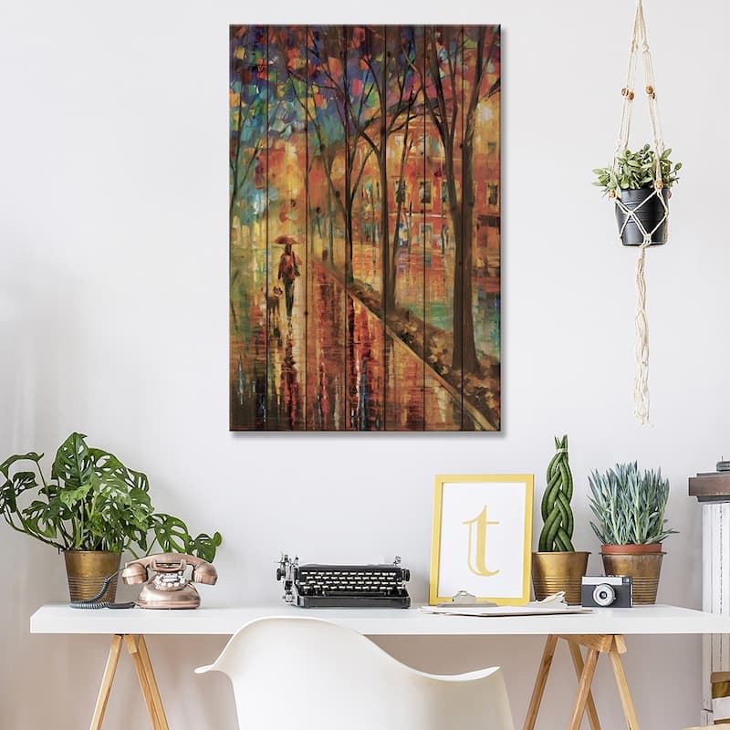 Walk With Dog Print On Wood by Leonid Afremov - Multi-Color