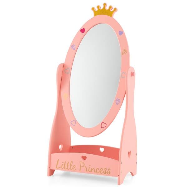 slide 2 of 5, Kids Full Length Mirror with 360 Degree Rotatable Design and Shelf-Pink
