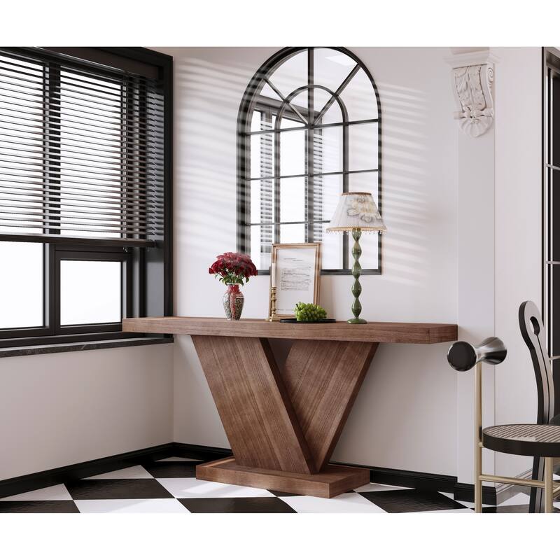 Modern 66.15" Console Table with X-Leg and Solid Wood Veneer for Entryway or Hallway Space in Mid-Century Style