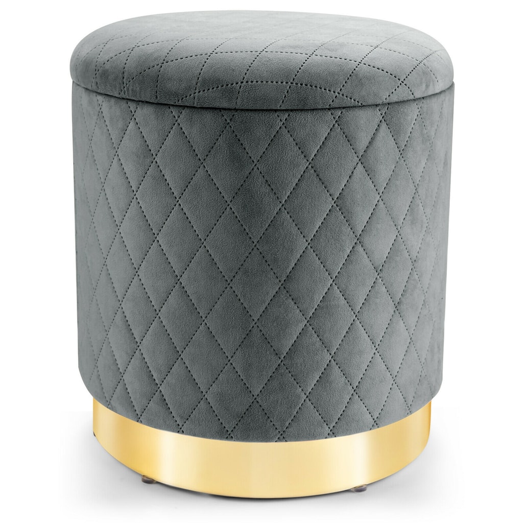 Gymax Round Storage Ottoman Soft Padded Footrest Vanity Stool Shoe