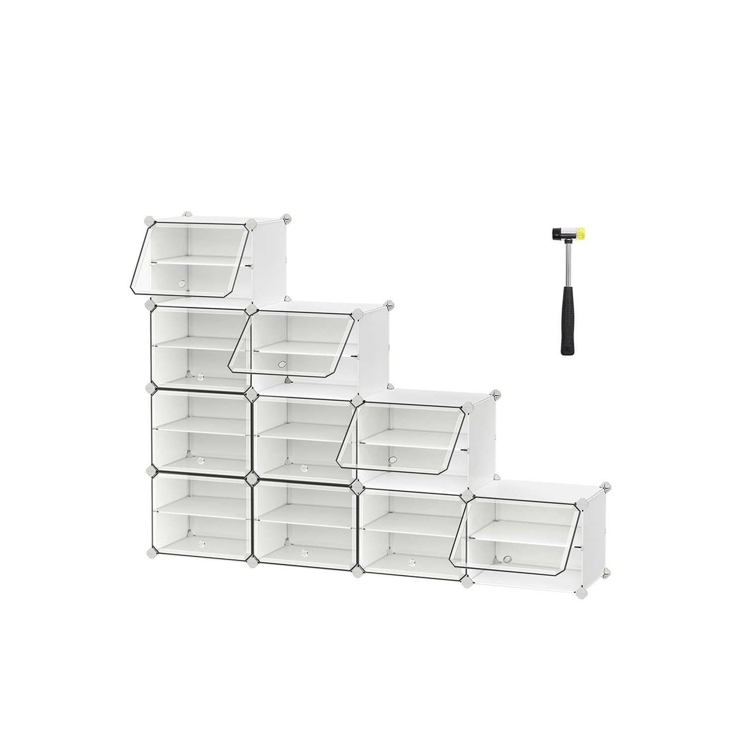Shoe Rack, Cubes Shoe Organizer with Doors, Plastic Shoe Storage Cabinet, for Bedroom, Entryway