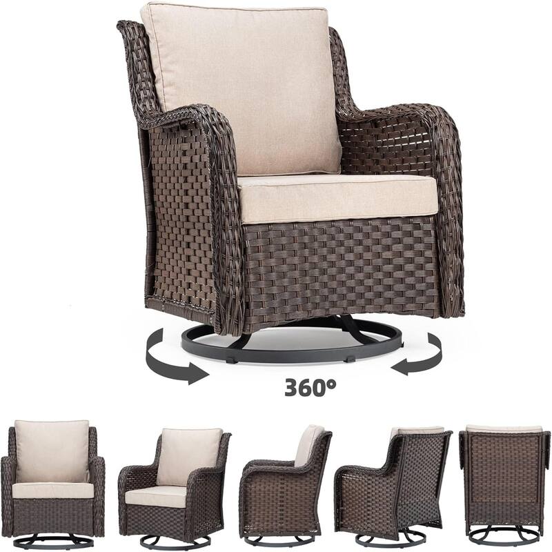 Outdoor Wicker Furniture Set 3-Piece Swivel Glider Rocking Chair and Coffee Table