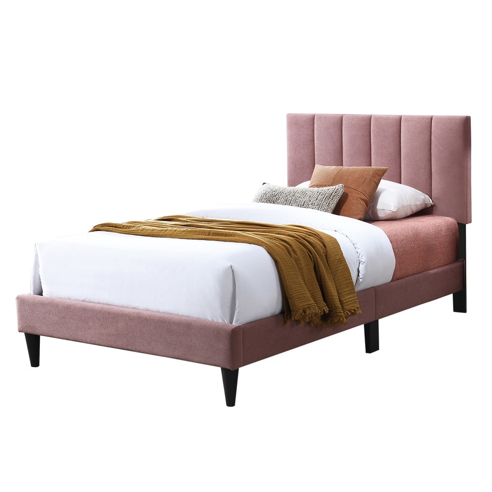 Brushed Linen Fabric Adjustable Headboard Full Bed with Channel Tufting Design