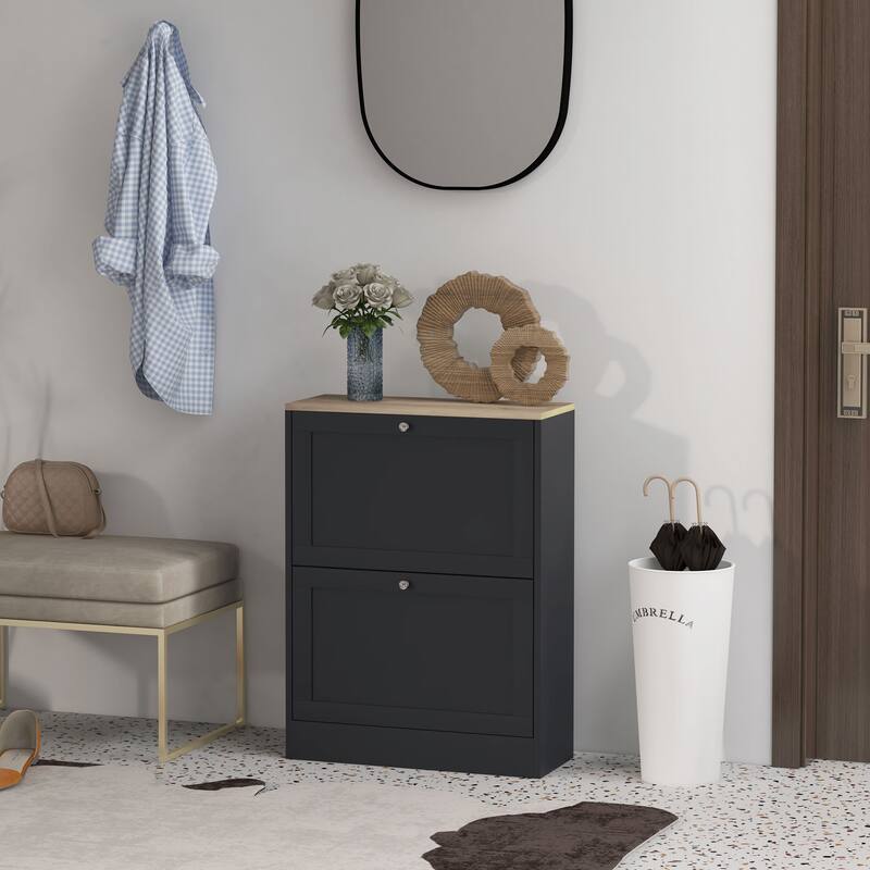 Slim Shoe Cabinet for Entryway, Modern Hidden Shoe Storage Cabinet with 2 Flip