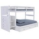 preview thumbnail 1 of 8, OS Home and Office Furniture Solid Pine Mission Staircase Twin over Full Bunk Bed with Seven Drawers in Casual White