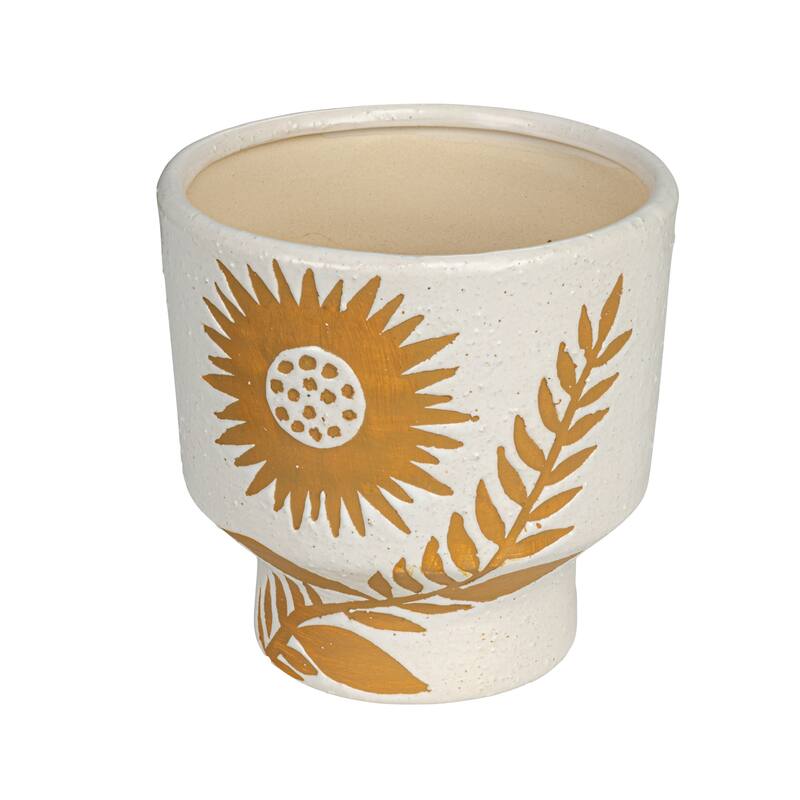Stoneware Footed Planter with Flower with Reactive Glaze - 5.5"L x 5.5"W x 5.5"H - 5.5"L x 5.5"W x 5.5"H - Multi