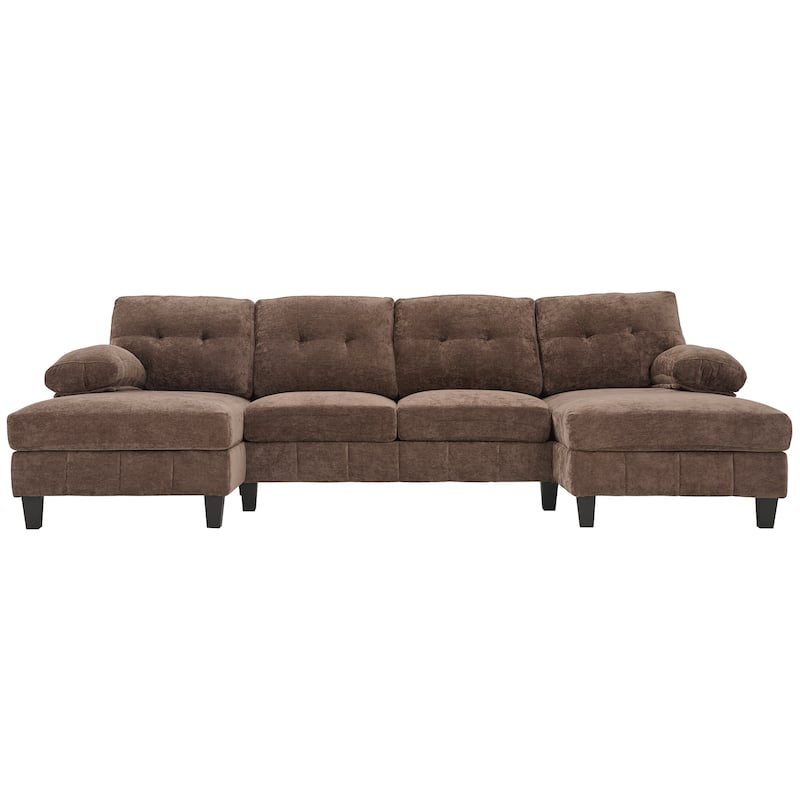Roomfitters U-Shaped Chenille Sectional Sofa with Dual Chaises, Armrest Pillows and Storage Pockets for Living Room