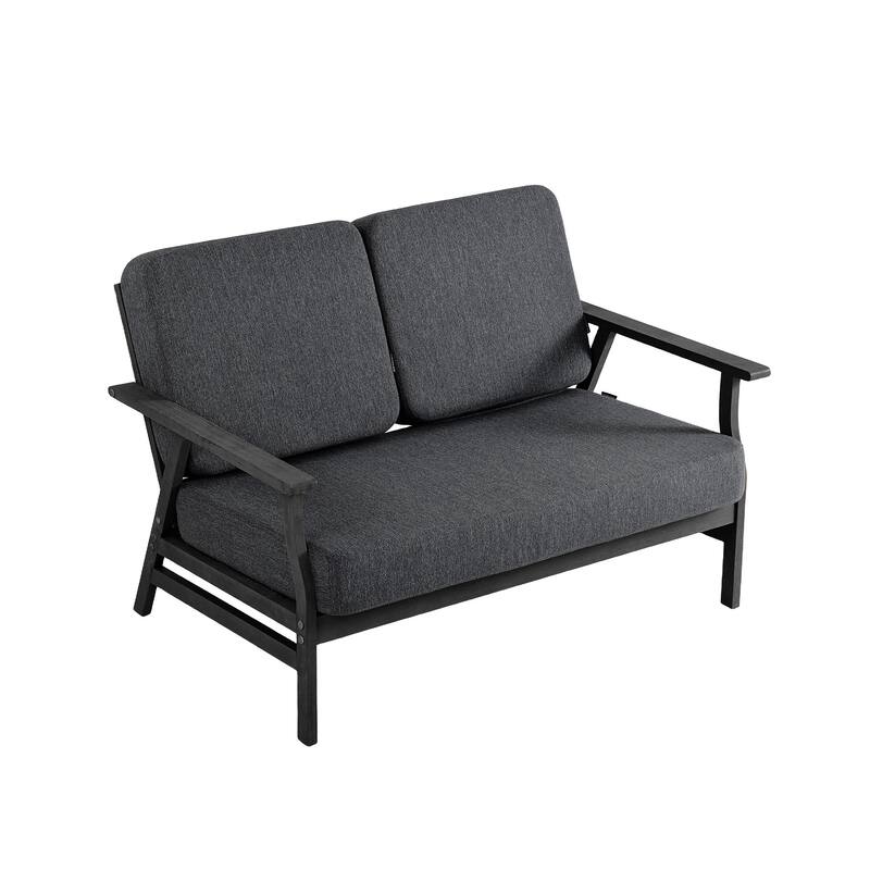 Teak Frame Outdoor Loveseat Daybed with Water-Resistant Cushions.