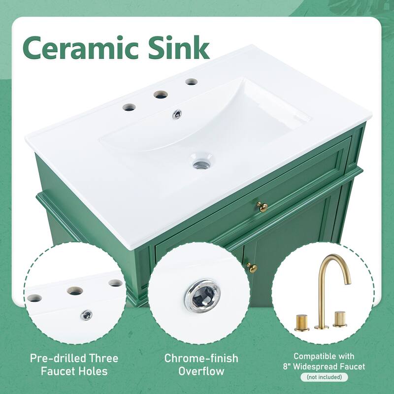 Christopher Knight Home - Beauchamp Freestanding 30-Inch Bathroom Vanity with Sink and Ample Storage