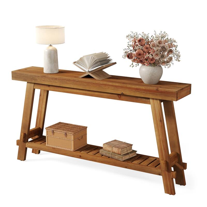Solid Wood Console Table, 63'' Long Sofa Entryway Table with Shelf