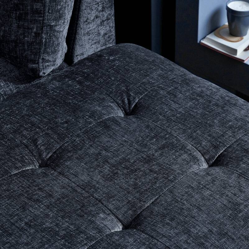 102" 3-Seater L-Shaped Sectional Sofa with Chaise and Storage Ottoman, Chenille Upholstery, Metal Legs, Rivet Trim & 2 Pillows