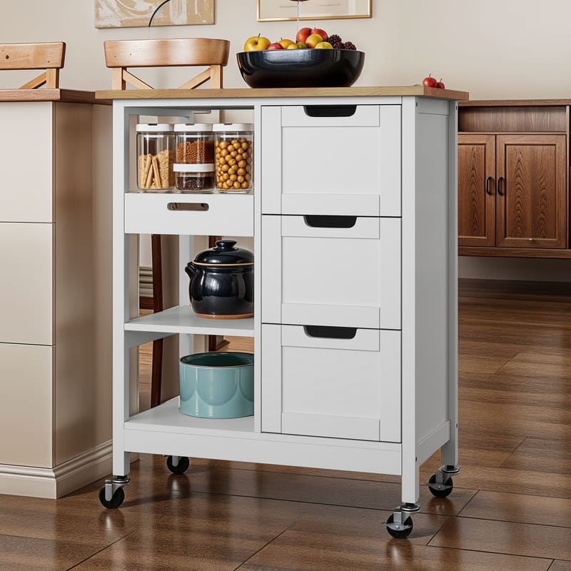 Moasis Rolling Kitchen Bar Trolley Serving Cart with 3 Drawers and Wheels