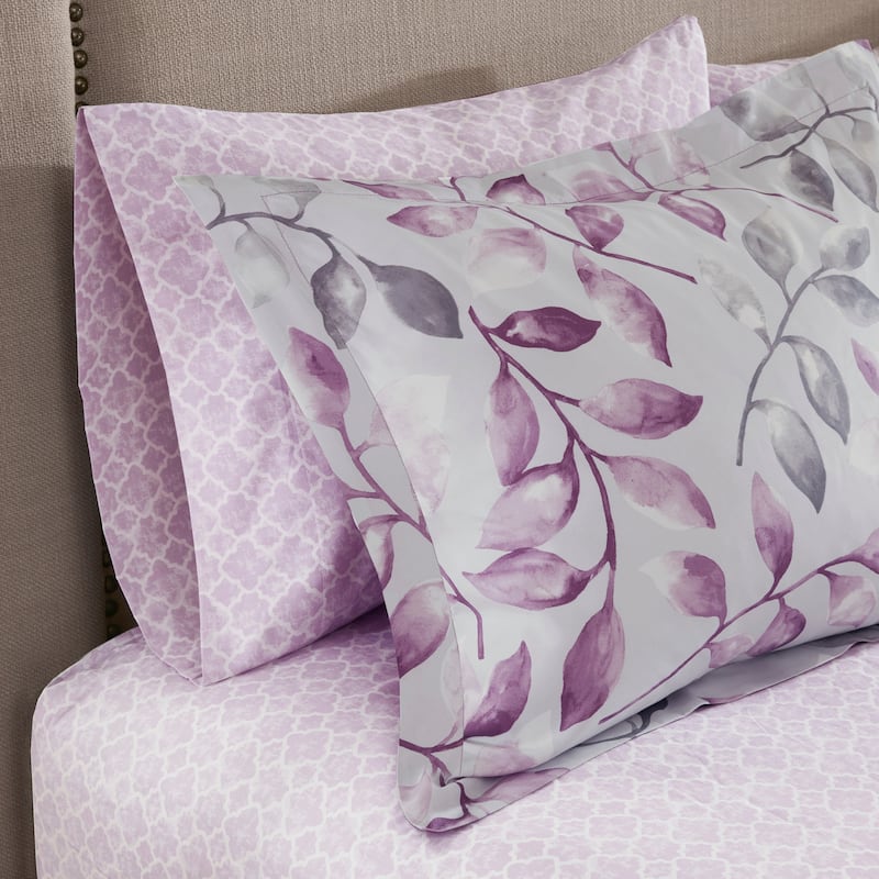 Madison Park Essentials Eden Purple Printed Complete Comforter Set with Cotton Bed Sheets