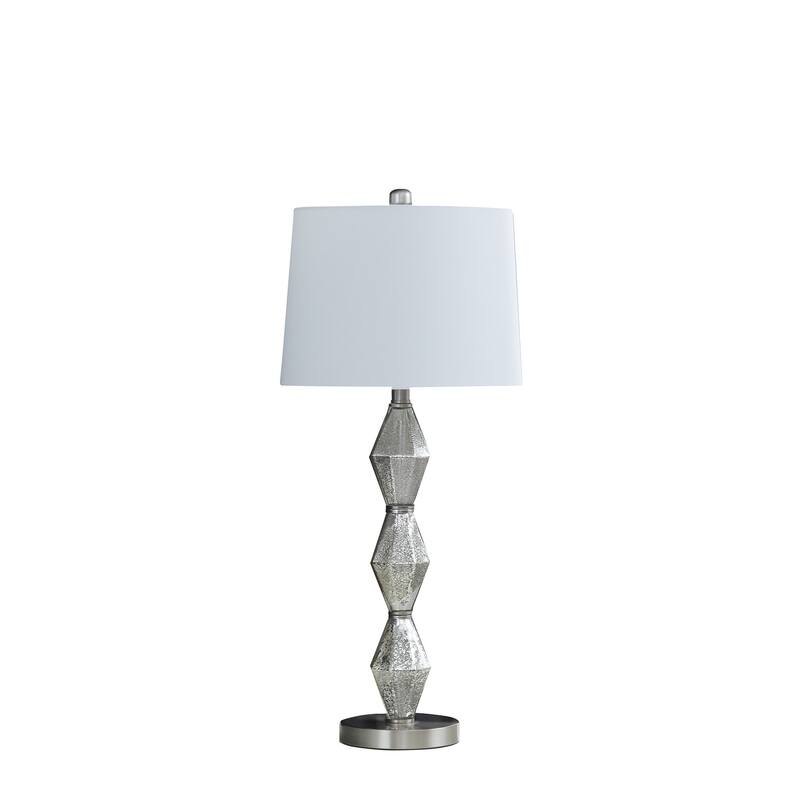 Modern Table Lamp - Geometric Glass Shade, Brushed Silver Finish, Bedroom Desk Lamp