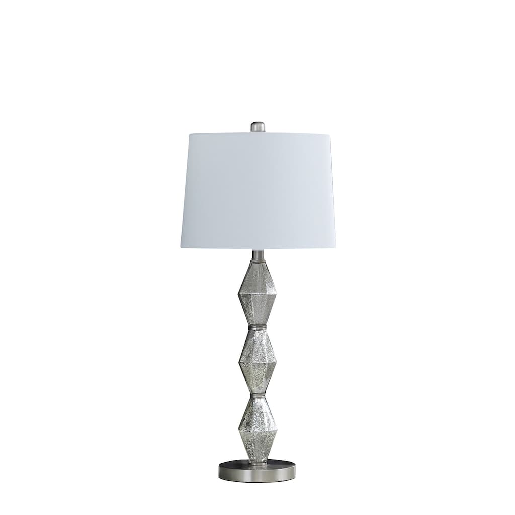 Modern Table Lamp - Geometric Glass Shade, Brushed Silver Finish, Bedroom Desk Lamp