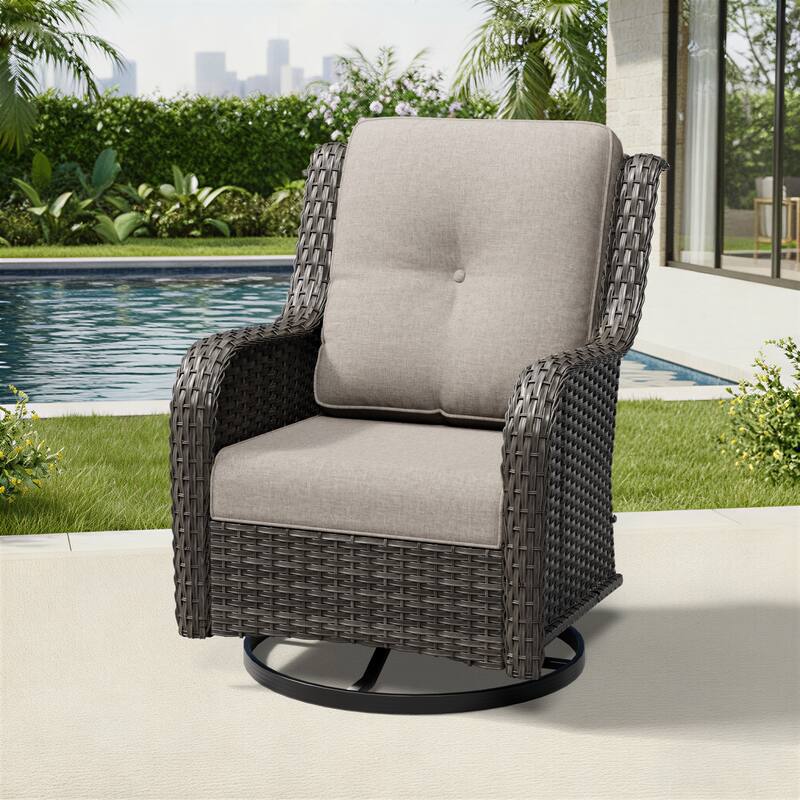 Cozywor Brown Wicker Patio Swivel Rocking Chair