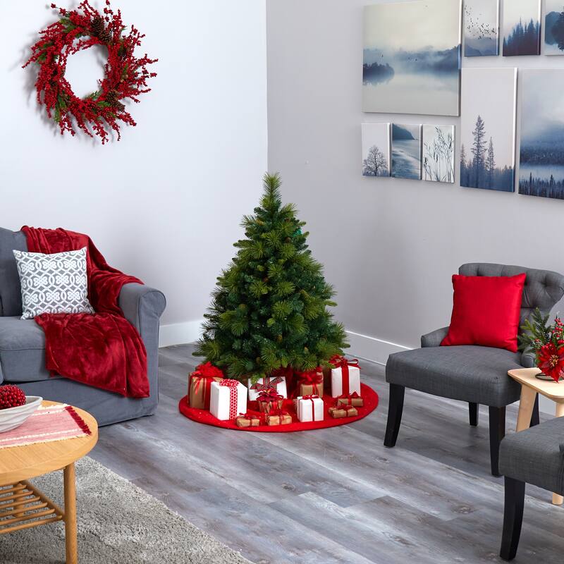 4' North Carolina Mixed Pine Artificial Christmas Tree with 130 Warm White LED Lights, 459 Bendable Branches and Pinecones