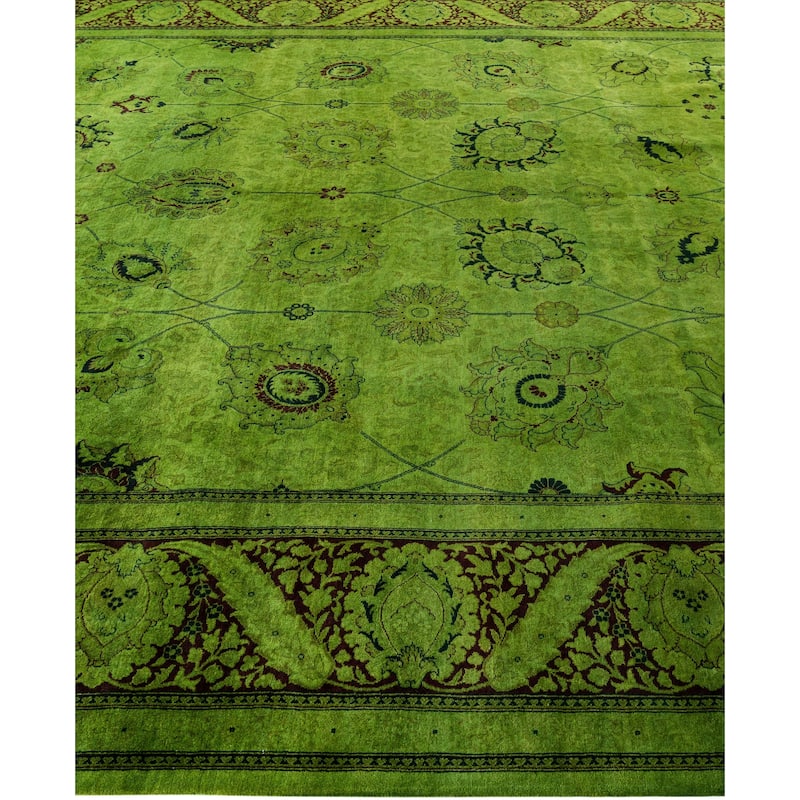 Overdyed One-of-a-Kind Hand-Knotted Area Rug - Green - 9' 4" x 12' 2"