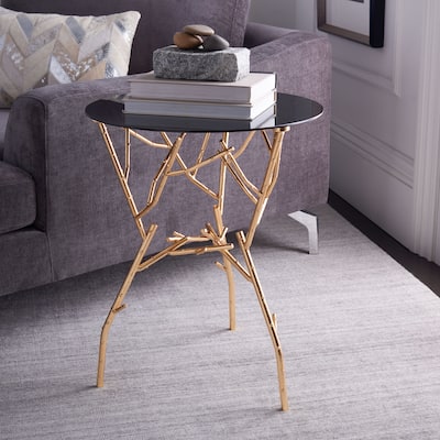 SAFAVIEH Treasures Tara Gold/ Black Top Accent Table - 18" W x 18" L x 22.5" H