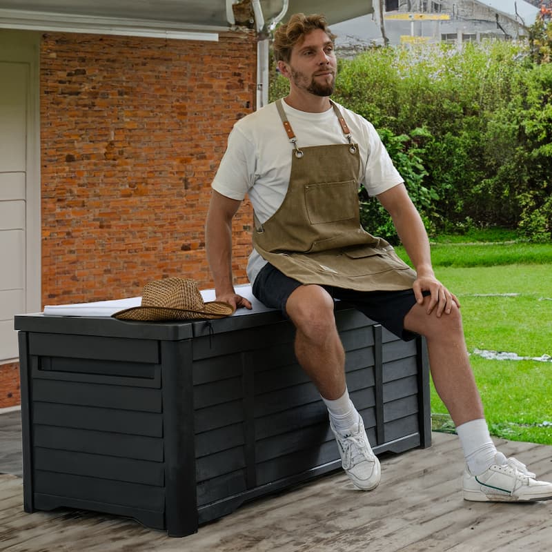 120 Gallons Water Resistant Lockable Deck Box with cushion - Black