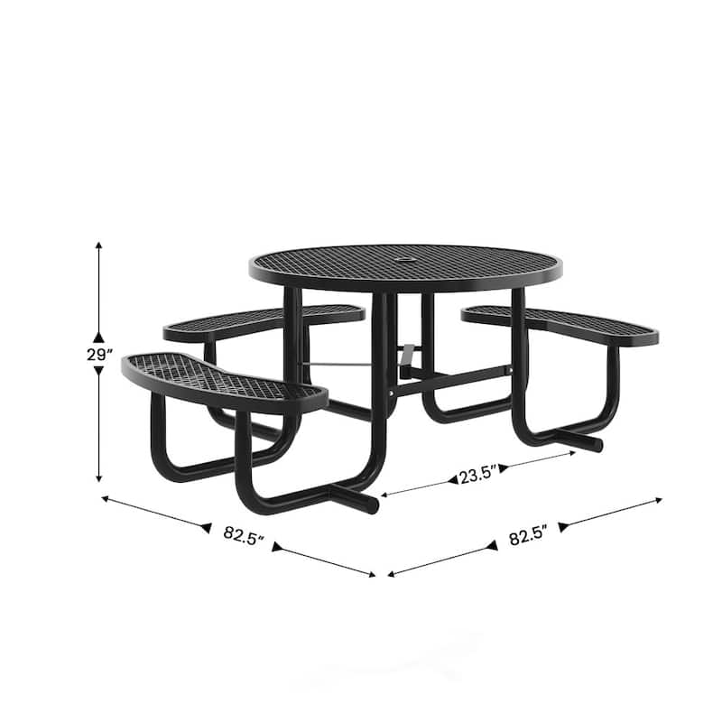 Commercial Grade Expanded Mesh Metal Outdoor Picnic Table - 82.5"W x 82.5"D x 29"H