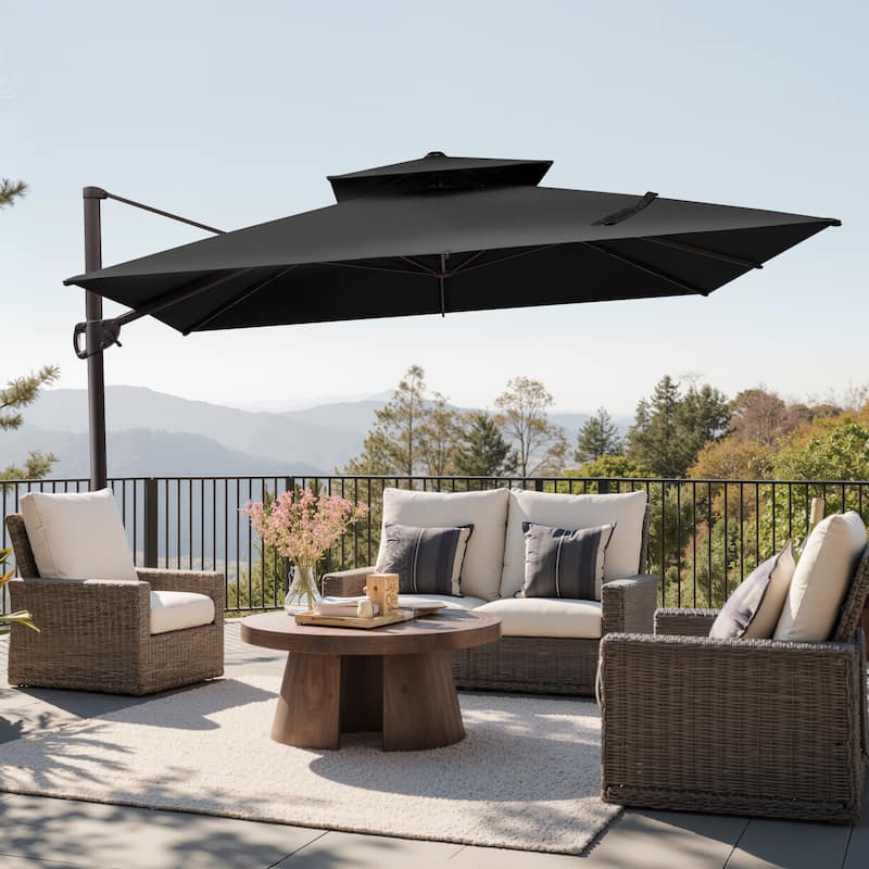 Outdoor 10FT Square Offset Cantilever Patio Umbrella 360-Degree Rotation - Black