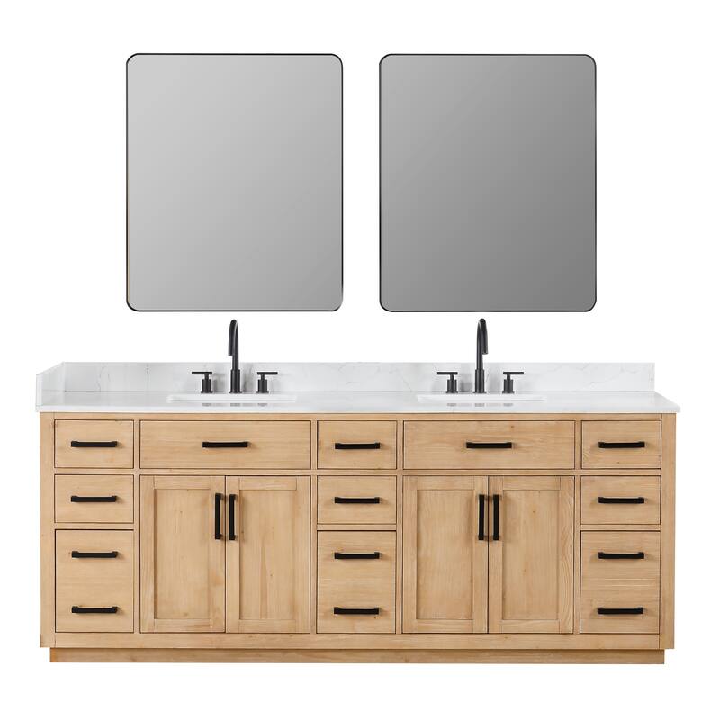 Altair Gavino Bath Vanity with Grain White Composite Stone Top and Mirror