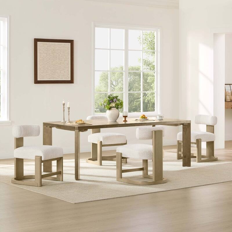 Spruce & Spring Arya Upholstered Boucle Dining Chair with Solid Wood Frame