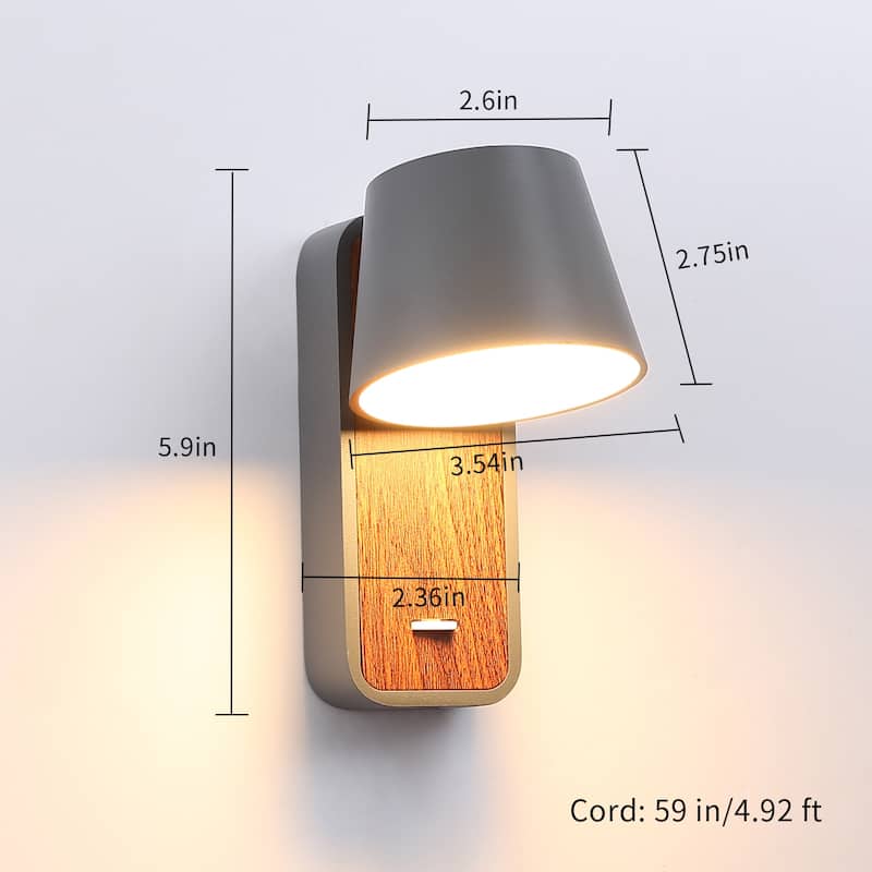 Modern Wall Lamp with Plug in Cord Indoor Contemporary Mounted Lighting Fixture-Nordic Bedside Rotatable Reading Lights