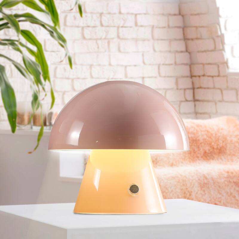 Alyson 7" Contemporary Bohemian Rechargeable/Cordless Iron Integrated LED Mushroom Table Lamp, by JONATHAN Y