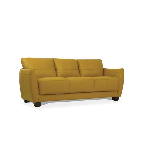Leather Upholstered Sofa with Tapered Block Feet and Flared Arms, Yellow