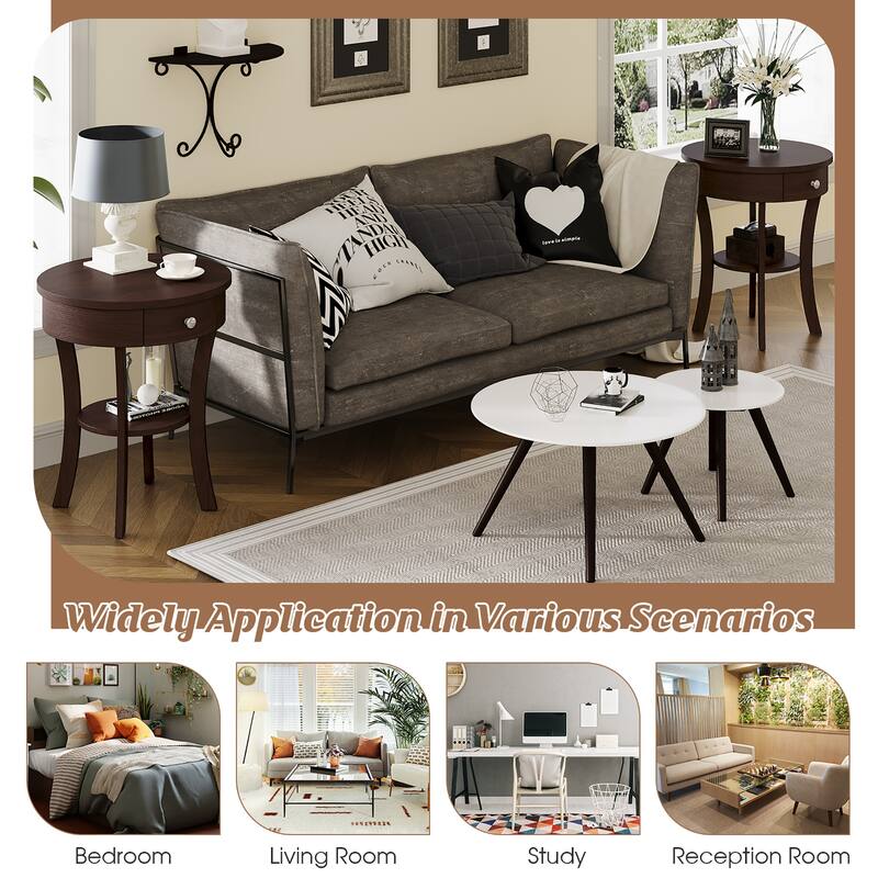 Costway 2-tier Side End Sofa Table Round Nightstand for Bedroom Living