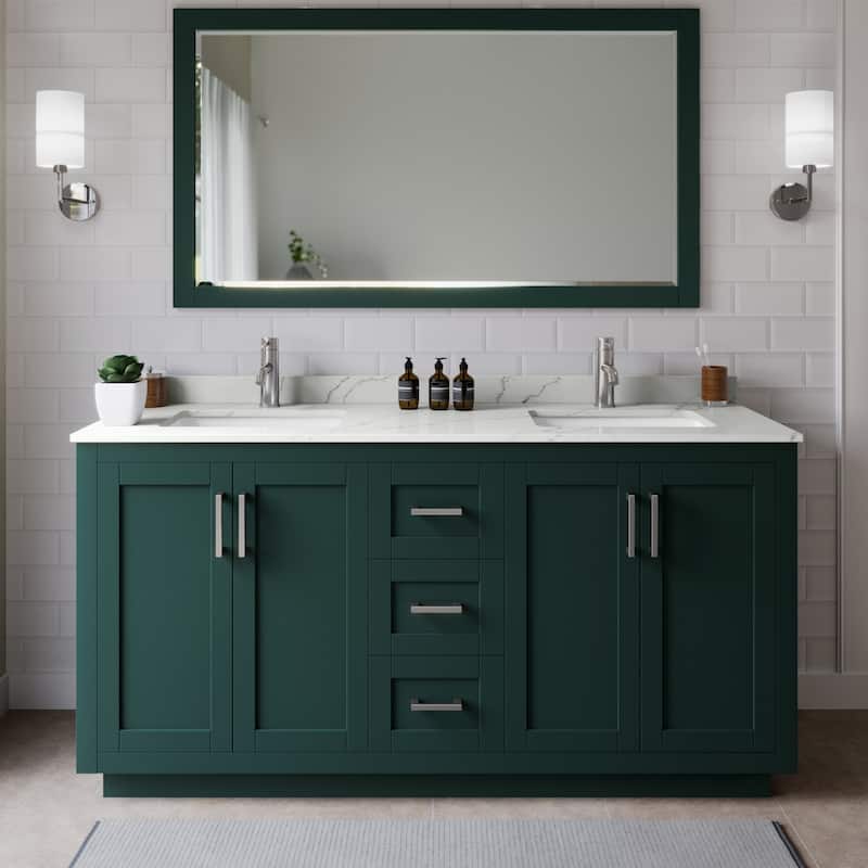 Wyndham Collection WCF292966D-QTZ-UNSM58 Miranda 66" Free Standing - Green / Giotto Quartz Top / Brushed Nickel