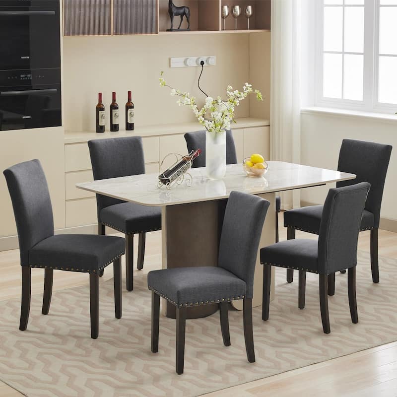 Upholstered Dining Chairs Set of 2, Fabric Parsons Dining Room Chair with Nailhead Trim and Sturdy Wood Legs