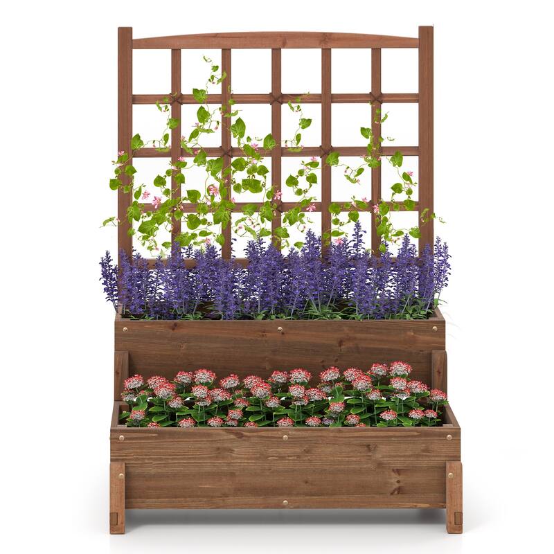 Gymax Raised Garden Bed w/ Trellis w/ Drainage Holes Legs Twisting