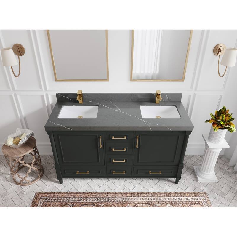 Willow Collections 60 in. W x 22 in. D Aberdeen Double Sink Bathroom Vanity with Countertop - 2" Piatra Gray - Black Top
