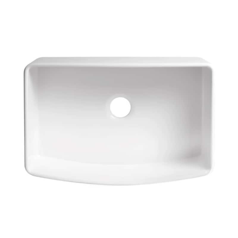 Premium White Fireclay Curved Apron Front Kitchen Sink for Home, Farmhouse (Grid & Strainer Included)