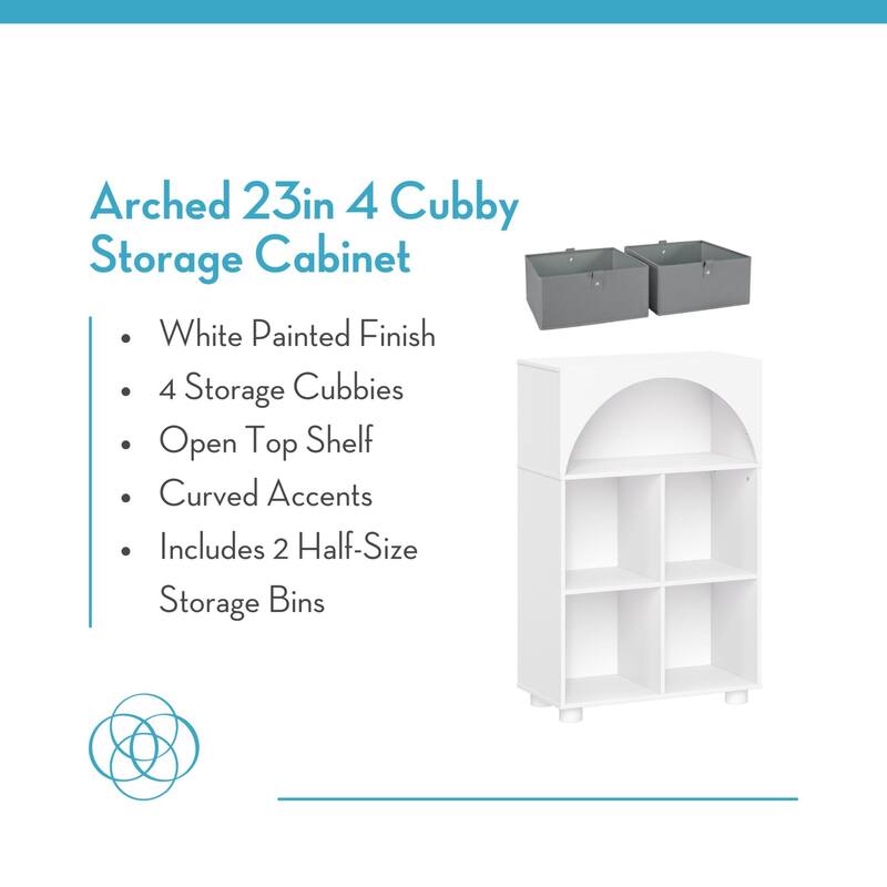 Arched 23 in. 4 Cubby Storage Cabinet Available - Optional 2pc Half Size Bins
