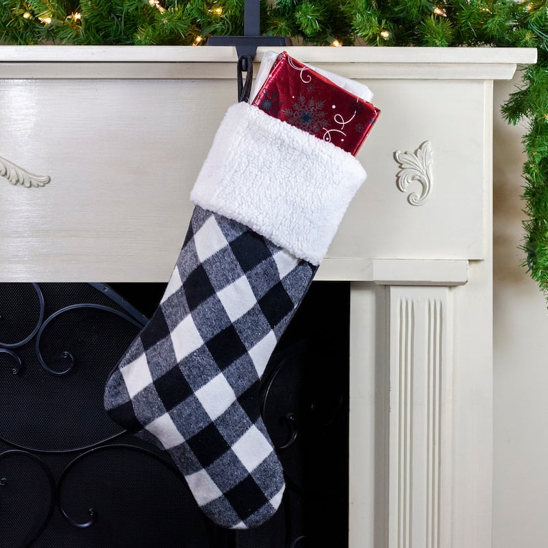 23" Black and White Rustic Checkered Christmas Stocking