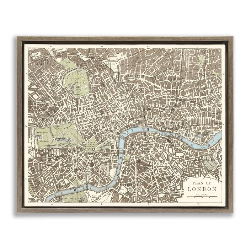 Stupell Vintage Blueprint Plant of London Framed Floater Canvas Wall Art Design By Phillipa Katz - 31 x 25 - Brown