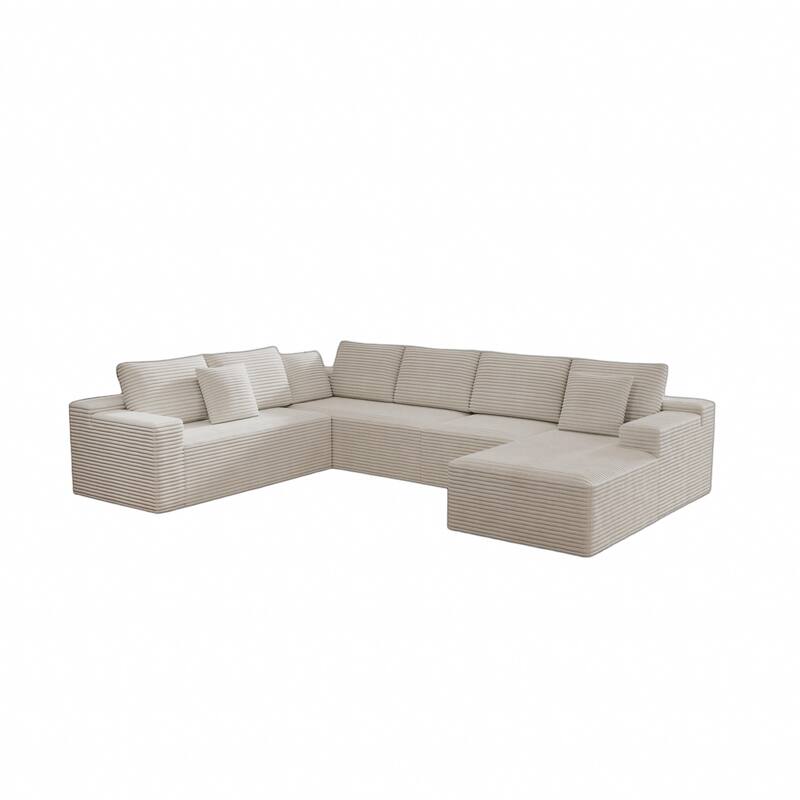 Roomfitters 131.9" Modular Sectional Sofa, 4-Piece Compressed Cloud Couch, No Assembly Required, Plush Corduroy, White