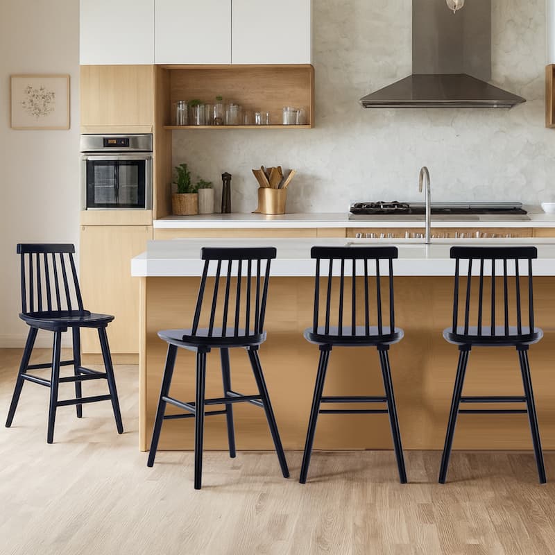 Farmhouse 24" Spindle Wood Counter Stools - Set of 4 - Black