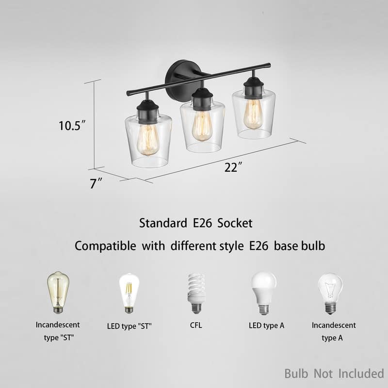 KAWOTI 3-Light Dimmable Bathroom Vanity Light with Glass Shade